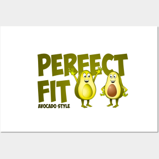 Illustration of two happy avocado’s who fit together. Posters and Art